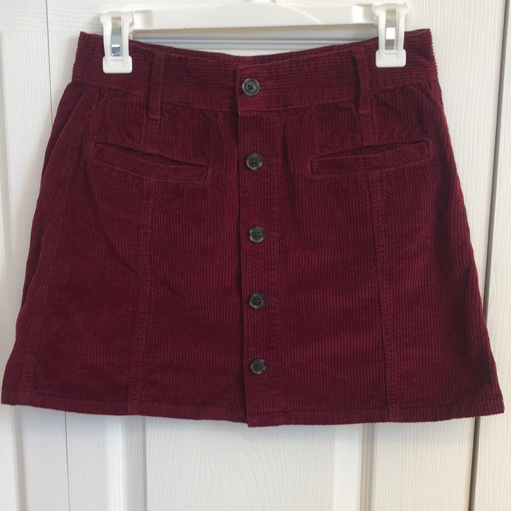American Eagle Hi-Rise Corduroy A-Line Red Skirt